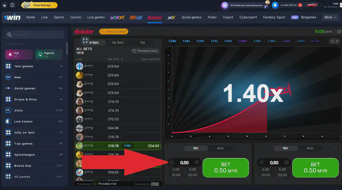 Place a bet at 1win