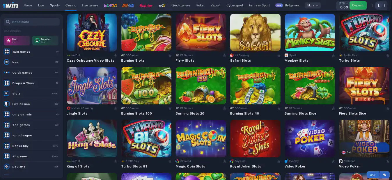 1win video slots