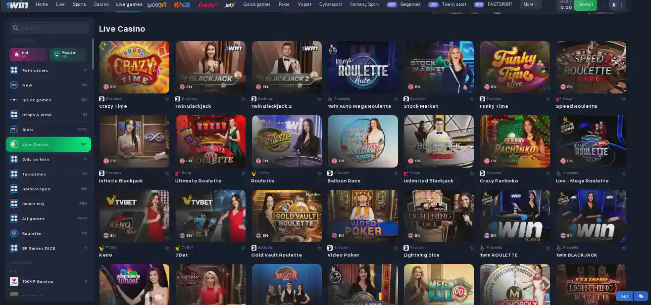 1win live casino