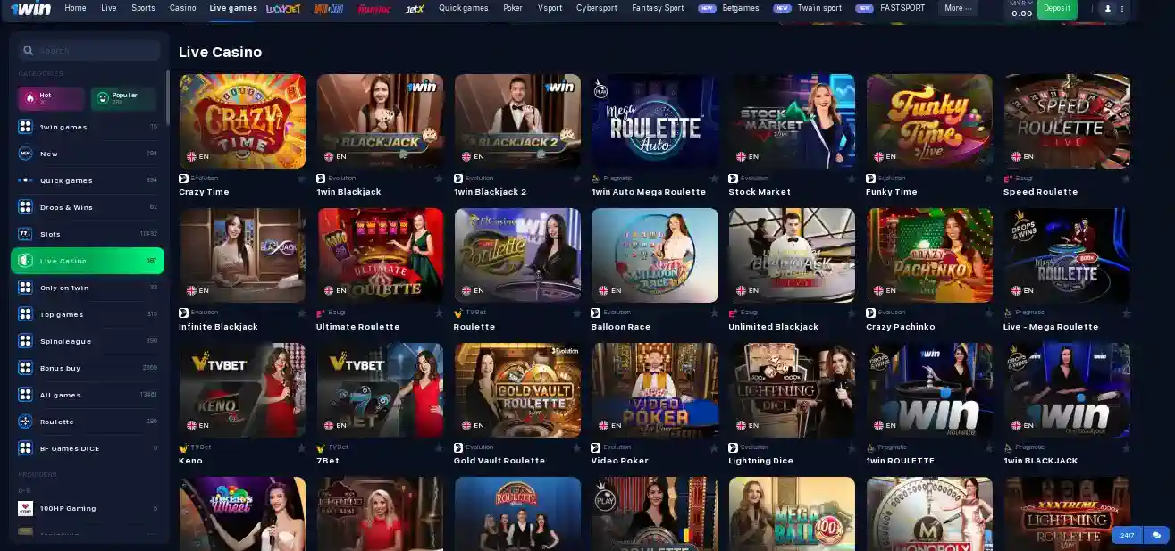 1win live casino
