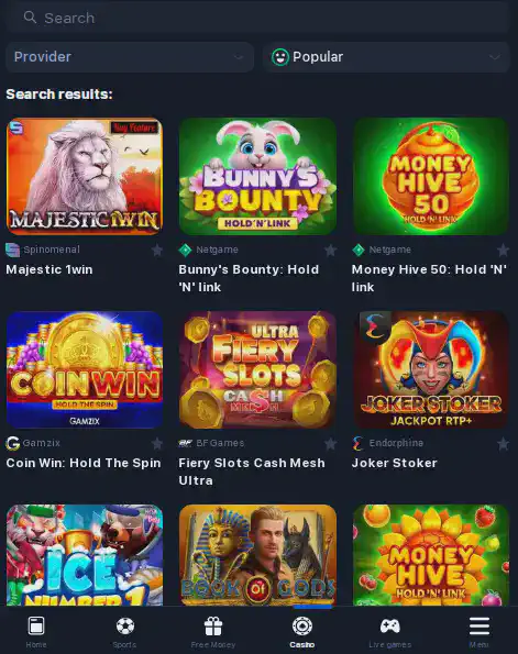 1win mobile games