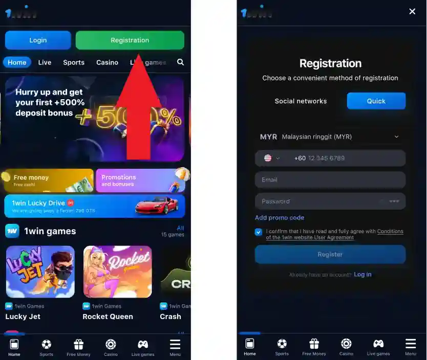 1win Mobile Registration