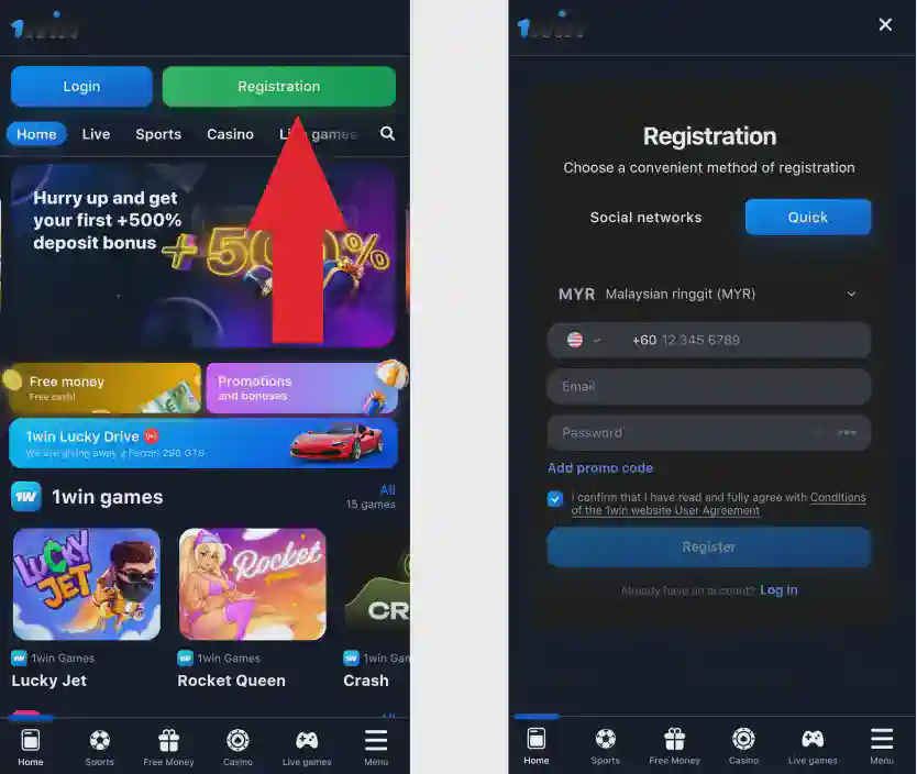 1win Mobile Registration