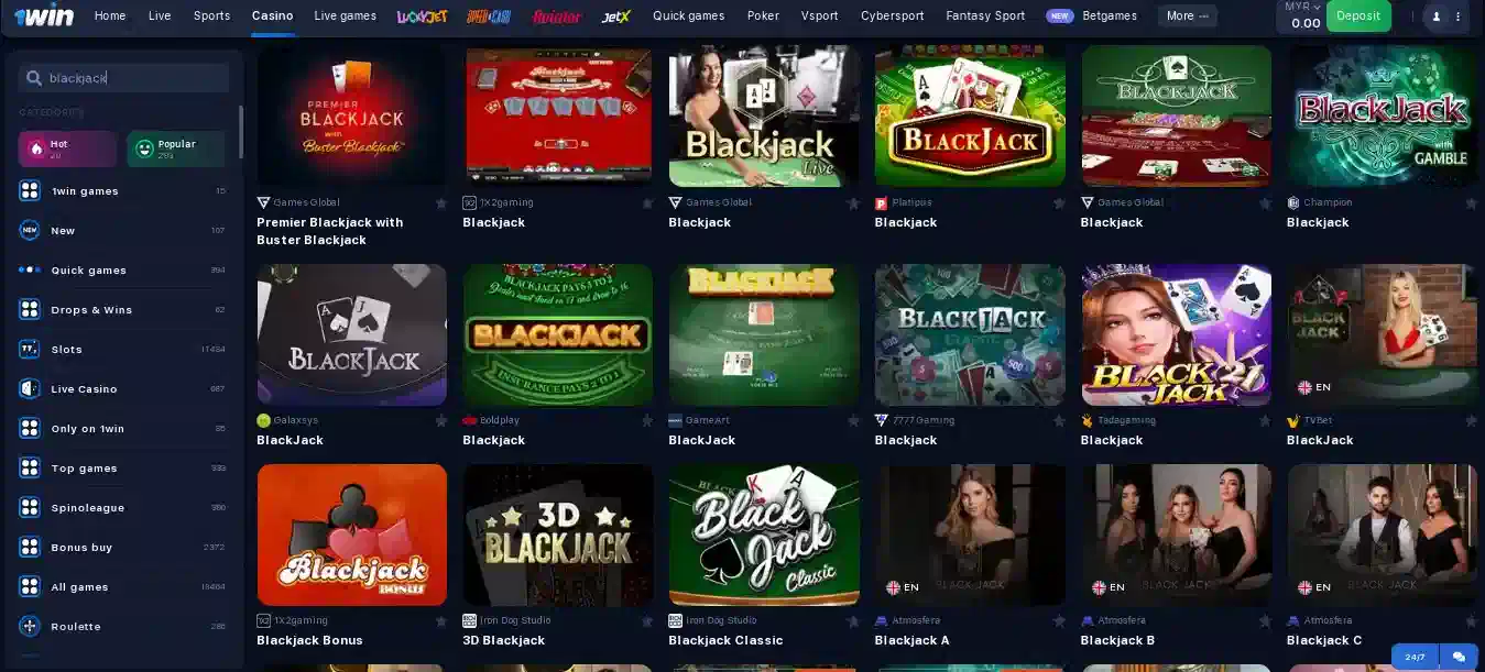 1win blackjack